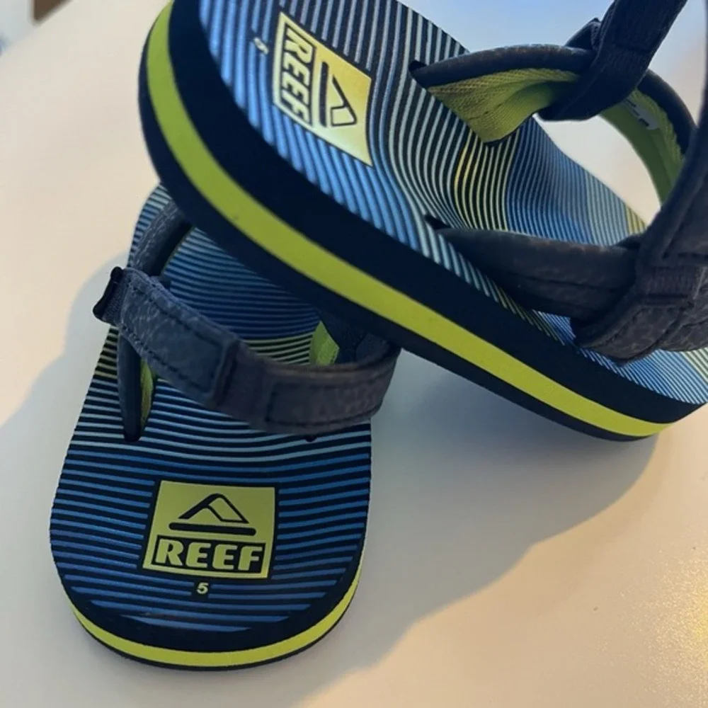 Reef Baby Boy's Little Uni Thong Flip Flop Black Yellow Blue Green Toddler Sze 5